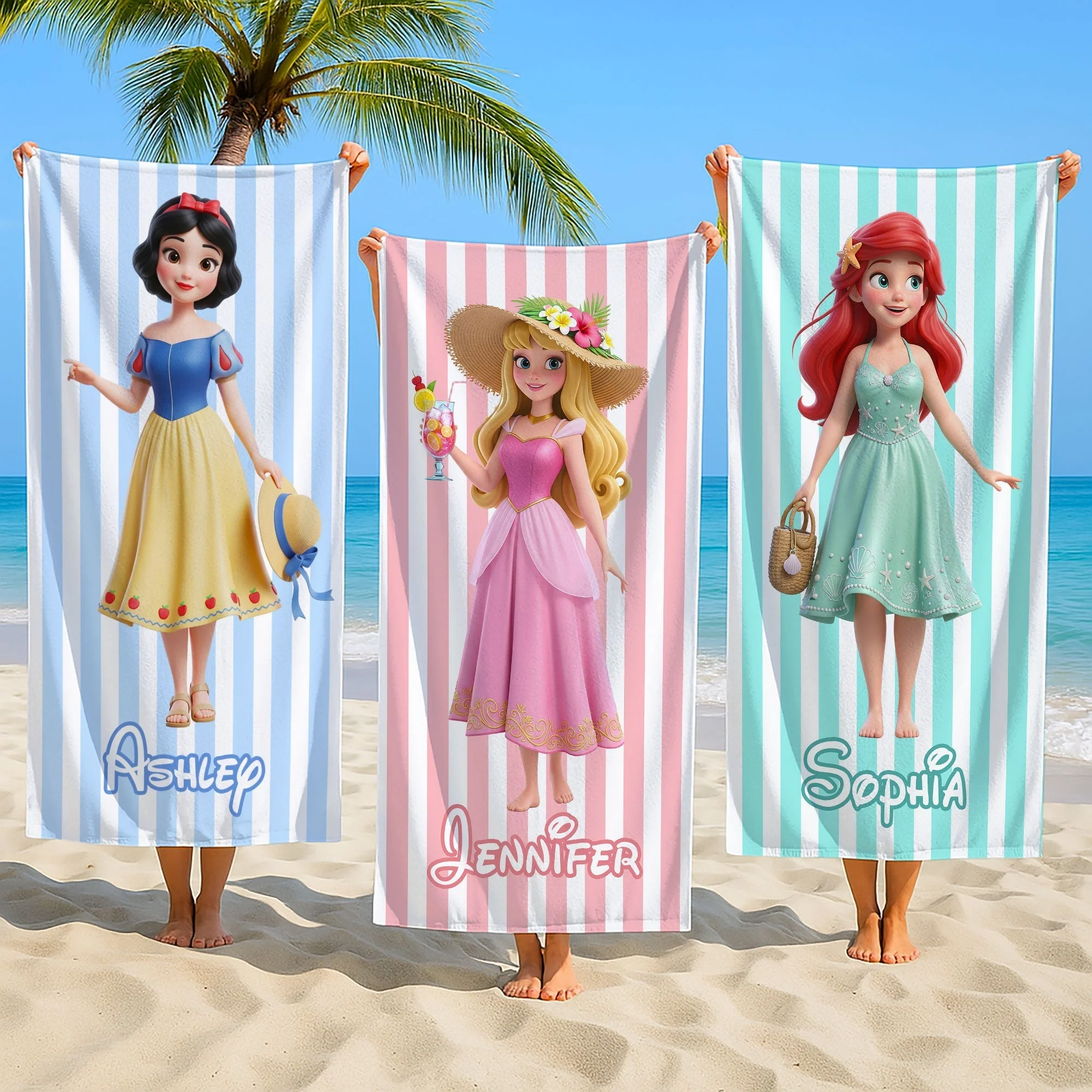 Summer Time With Beautiful Princess - Personalized Beach Towel - Vacation Gift For Movie Fans - DSNY