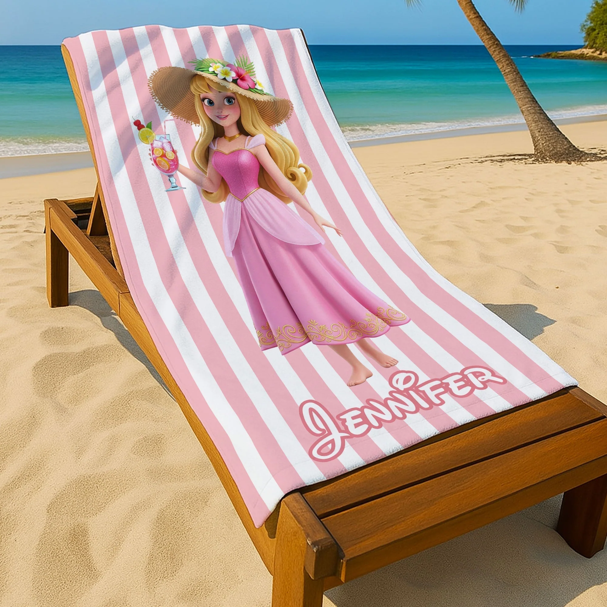 Summer Time With Beautiful Princess - Personalized Beach Towel - Vacation Gift For Movie Fans - DSNY - Image 2