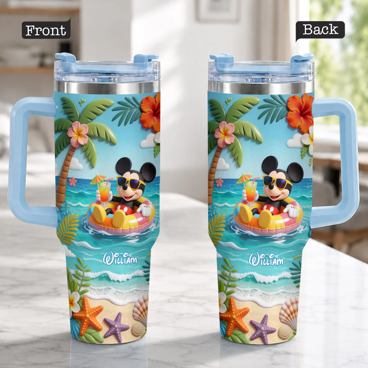 Summer Vibes Magic Mouse - Personalized Tumbler With Handle - Gift For Movie Fans - MkMo - Image 4