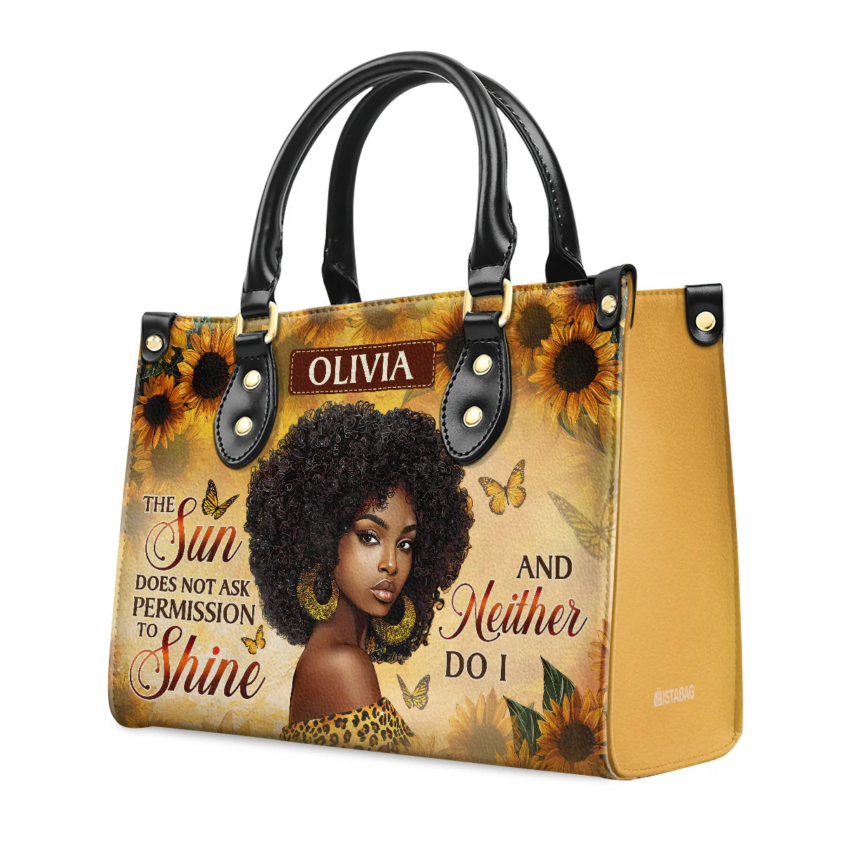 Sunflower Black Queen Shine - Personalized Afrocentric Leather Handbag - Empowering Gift For Her HD95 - Image 5