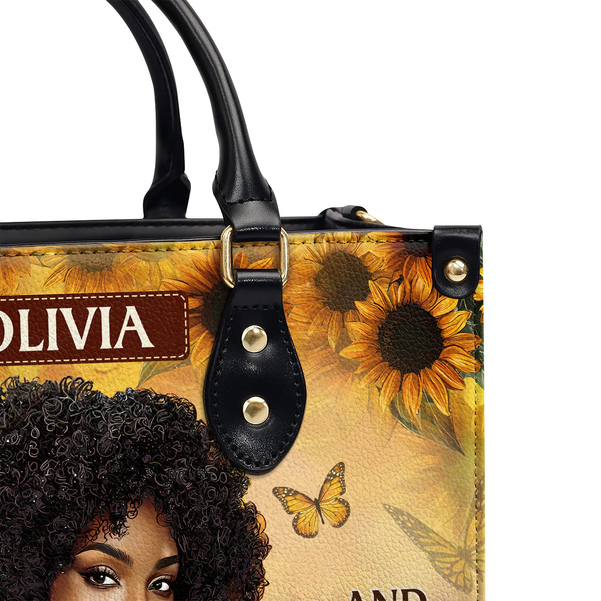 Sunflower Black Queen Shine - Personalized Afrocentric Leather Handbag - Empowering Gift For Her HD95 - Image 6