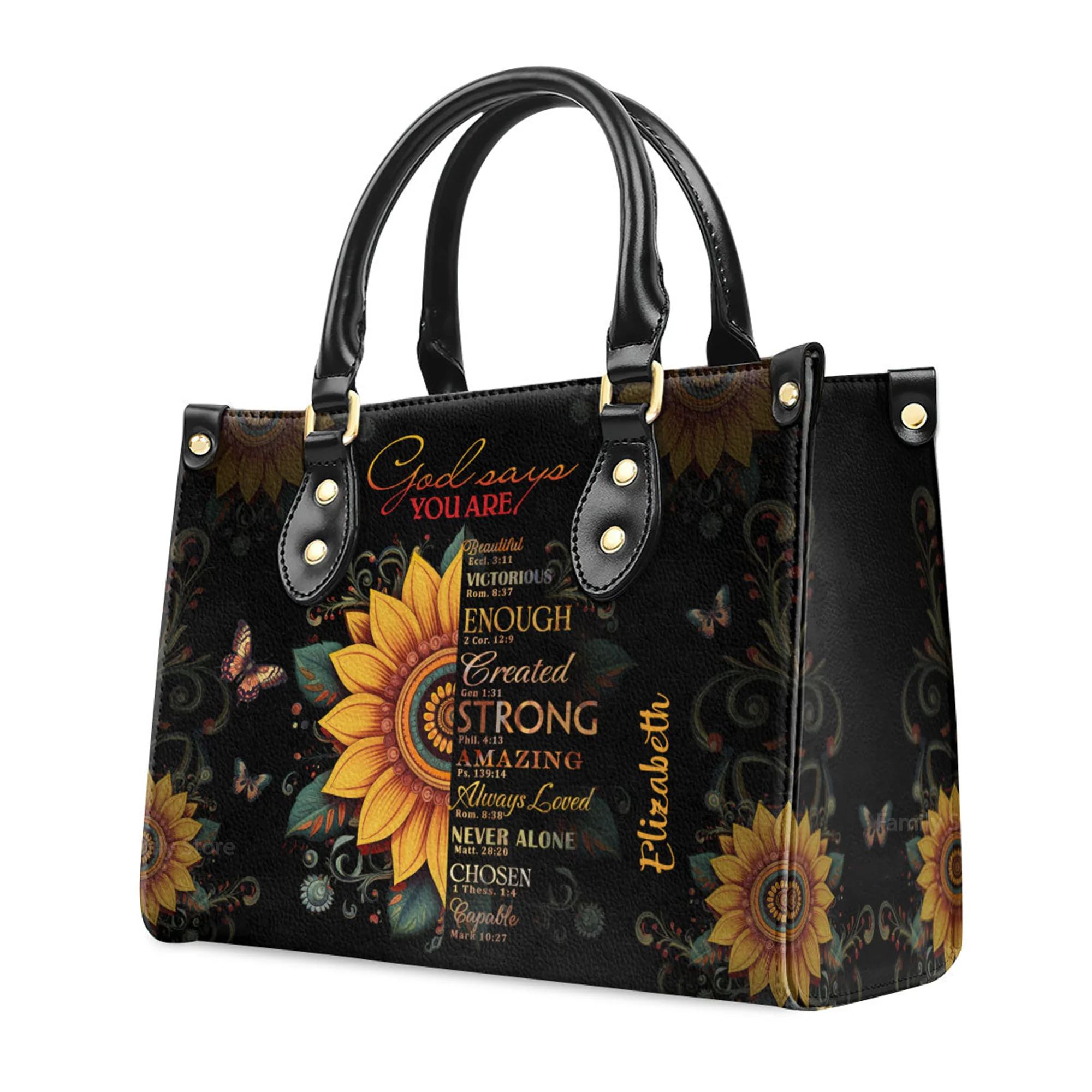 Sunflower God Says You Are - Awesome Personalized Leather Handbag - AT4081233 - Image 3