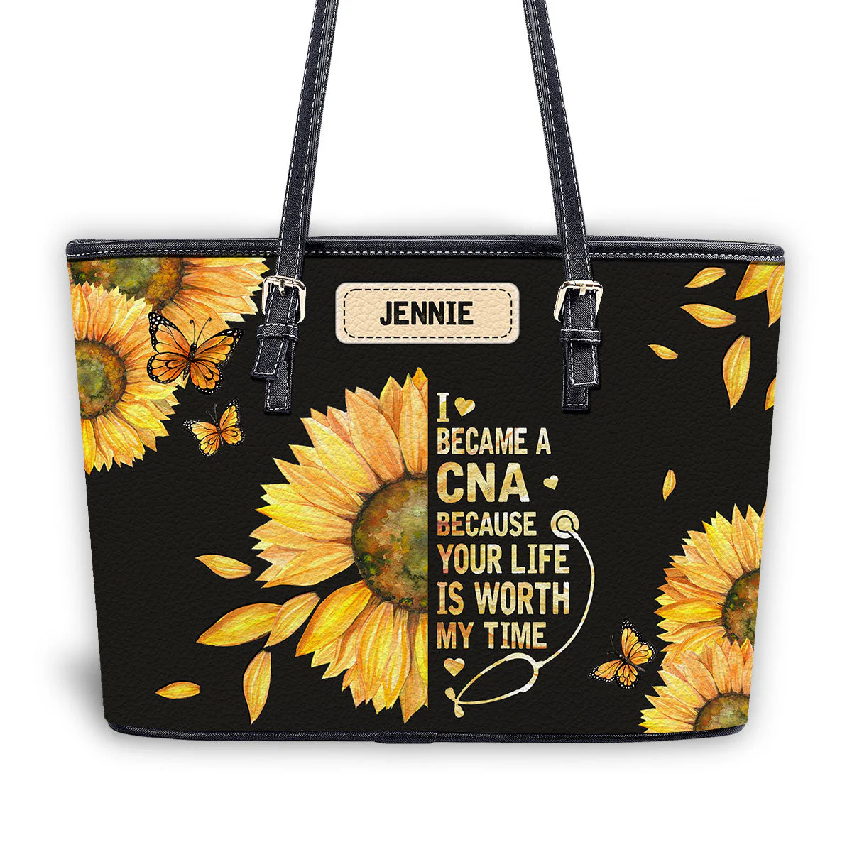 Sunflower Nurse - Personalized Leather Tote Bag - Gift For Nurse HH01