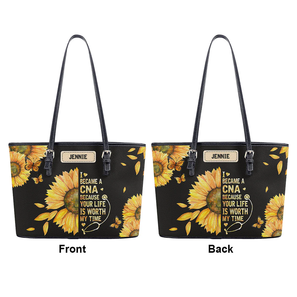 Sunflower Nurse - Personalized Leather Tote Bag - Gift For Nurse HH01 - Image 6