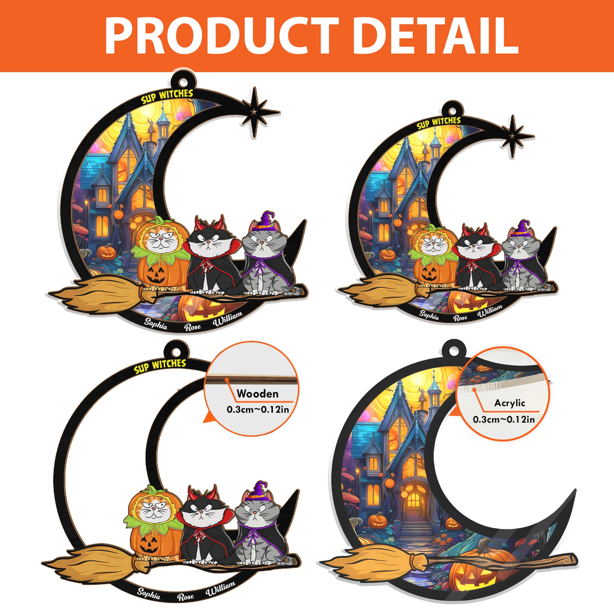 Sup Witches Halloween Cats - Personalized Window Hanging Suncatcher - Gift For Pet Lovers, Pet Owners | CLP01 NL122 - Image 4