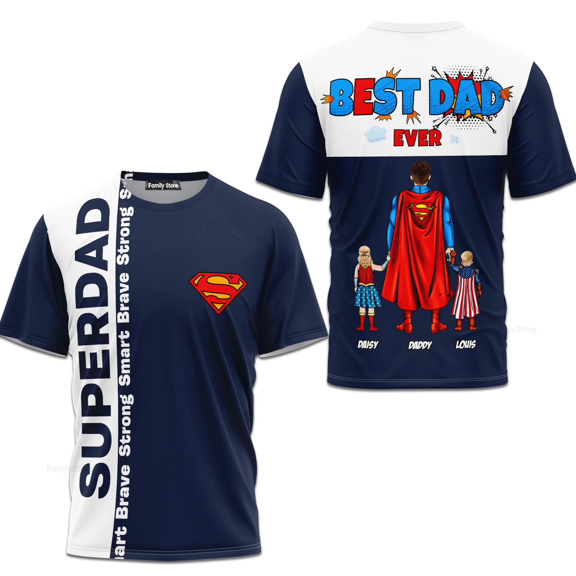 Super Dad Brave Strong Smart - Personalized 3D Tshirt - Gift for Dad, Grandpa, Husband | CL02 NH96