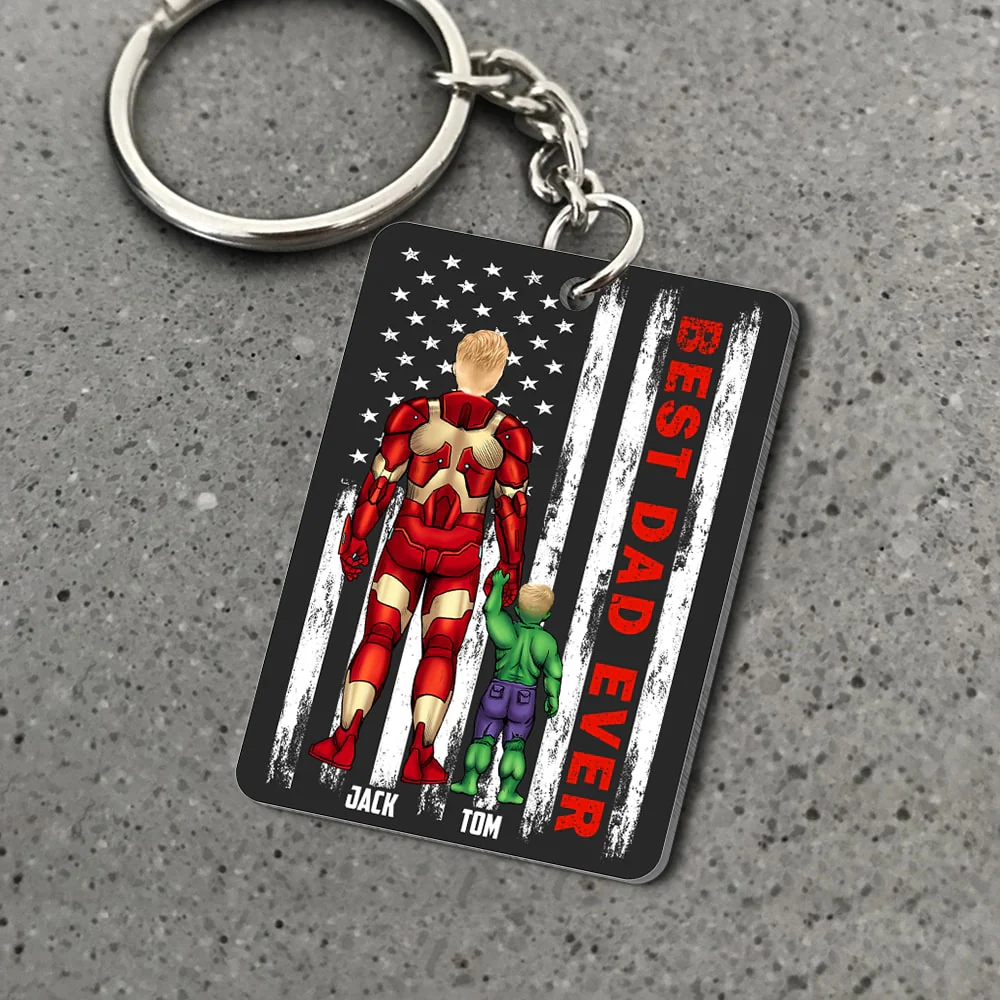 Super Hero Best Dad Ever Black Version - Personalized Acrylic Keychain - Gift For Dad, Fathers Day - CL02 NA94