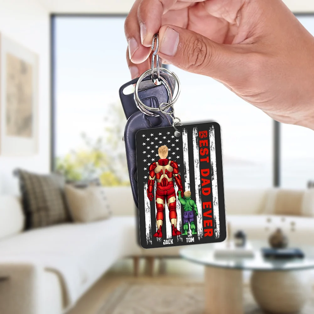 Super Hero Best Dad Ever Black Version - Personalized Acrylic Keychain - Gift For Dad, Fathers Day - CL02 NA94 - Image 2