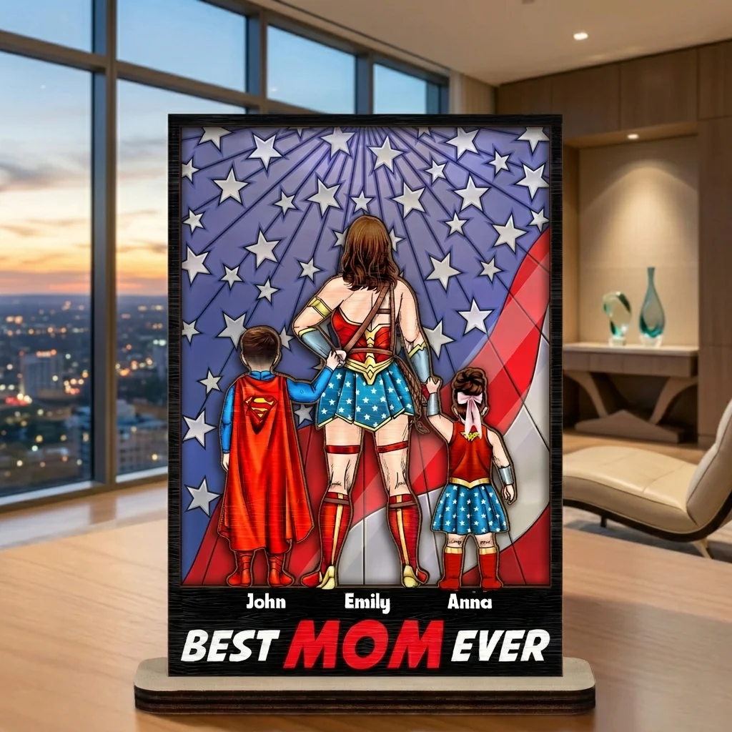 Super Hero Best Hero Mom Ever - Personalized Wooden Plaque - Gift For Mom
