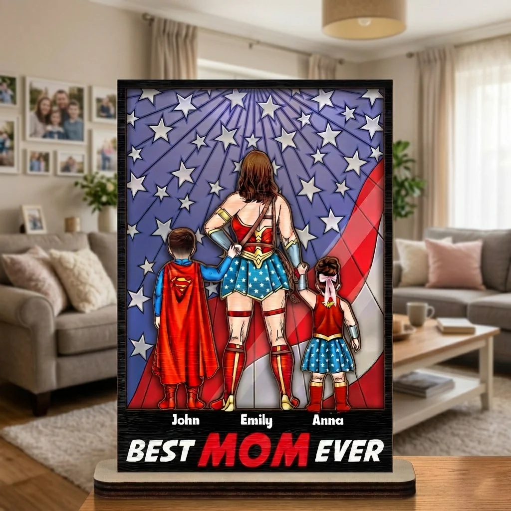 Super Hero Best Hero Mom Ever - Personalized Wooden Plaque - Gift For Mom - Image 3