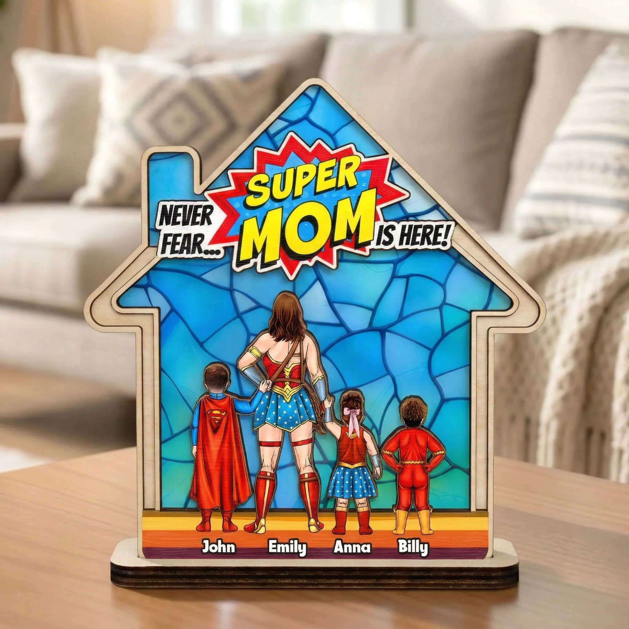 Super Hero Never Fear Super Mom Is Here - Personalized Wooden Plaque - Gift For Mom