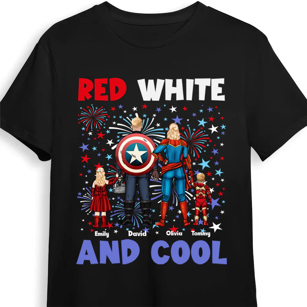 Super Hero Red White & Cool With 4Th Of July Pattern - Personalized T-shirt - Patriotic Gift For Family - Image 3