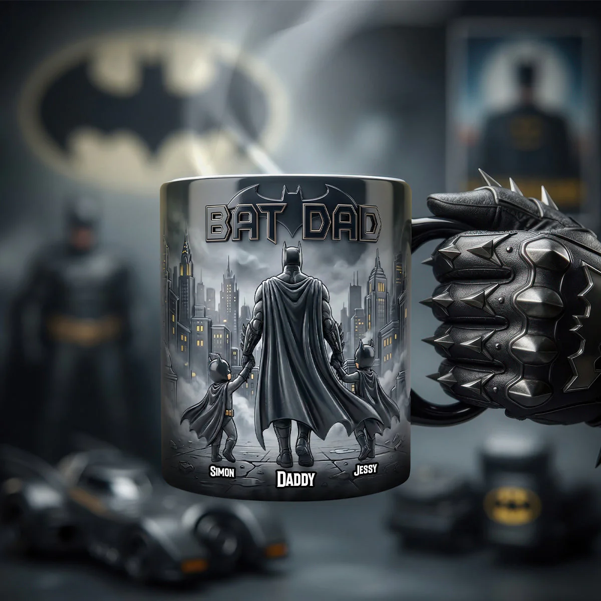 Superhero Bat Dad - Personalized Color Changing Mug - Gift For Dad - Image 3
