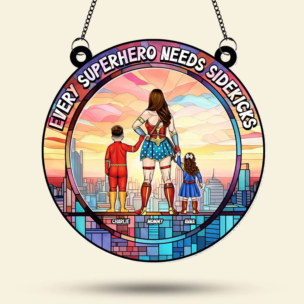 Supermom Best Mom & Her Sidekick - Gifts For Mom - Personalized Window Hanging Suncatcher | CL02.Ver4 - Image 4