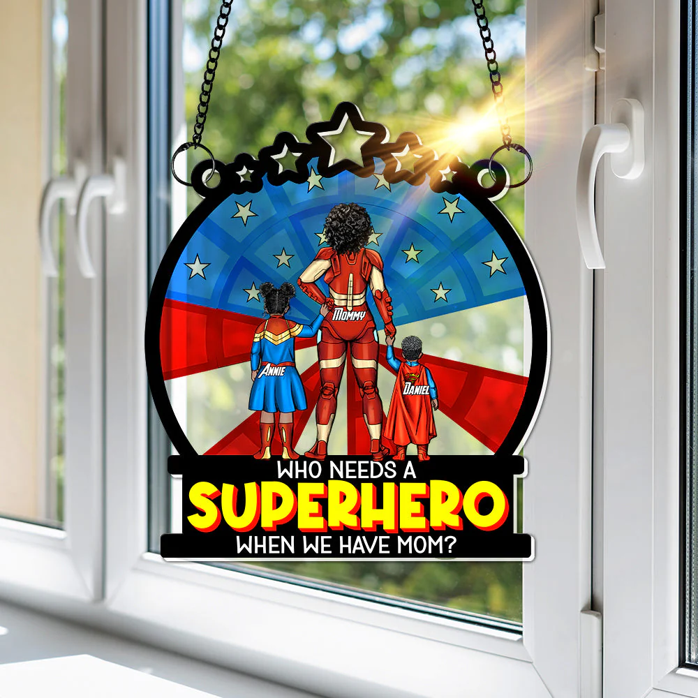 Supermom & Little Heroes  Gifts For Mom - Personalized Window Hanging Suncatcher | CL02.Ver4 - Image 2