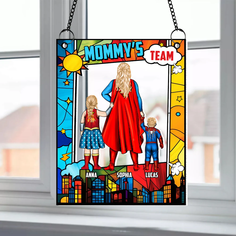 Supermom & Little Heroes - Gifts For Mom - Personalized Window Hanging Suncatcher | CL02.Ver4