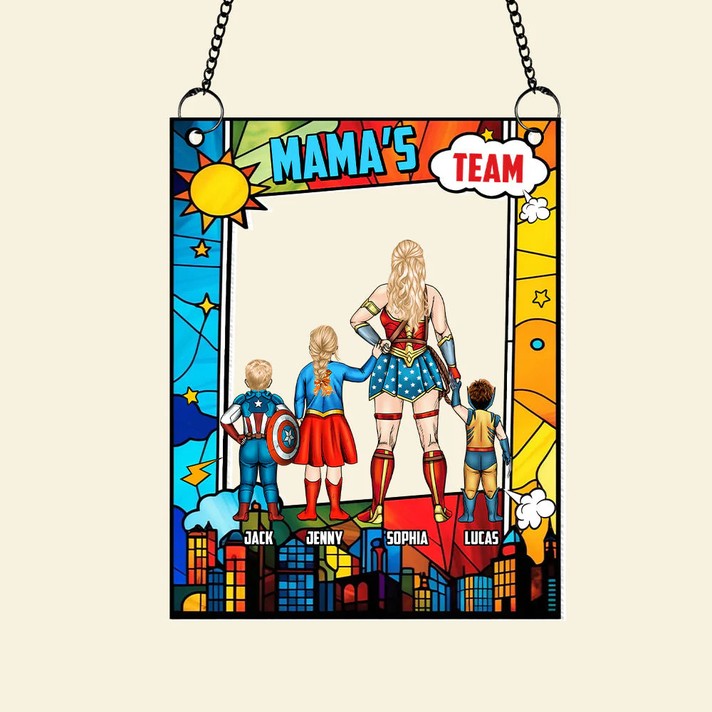 Supermom & Little Heroes - Gifts For Mom - Personalized Window Hanging Suncatcher | CL02.Ver4 - Image 4