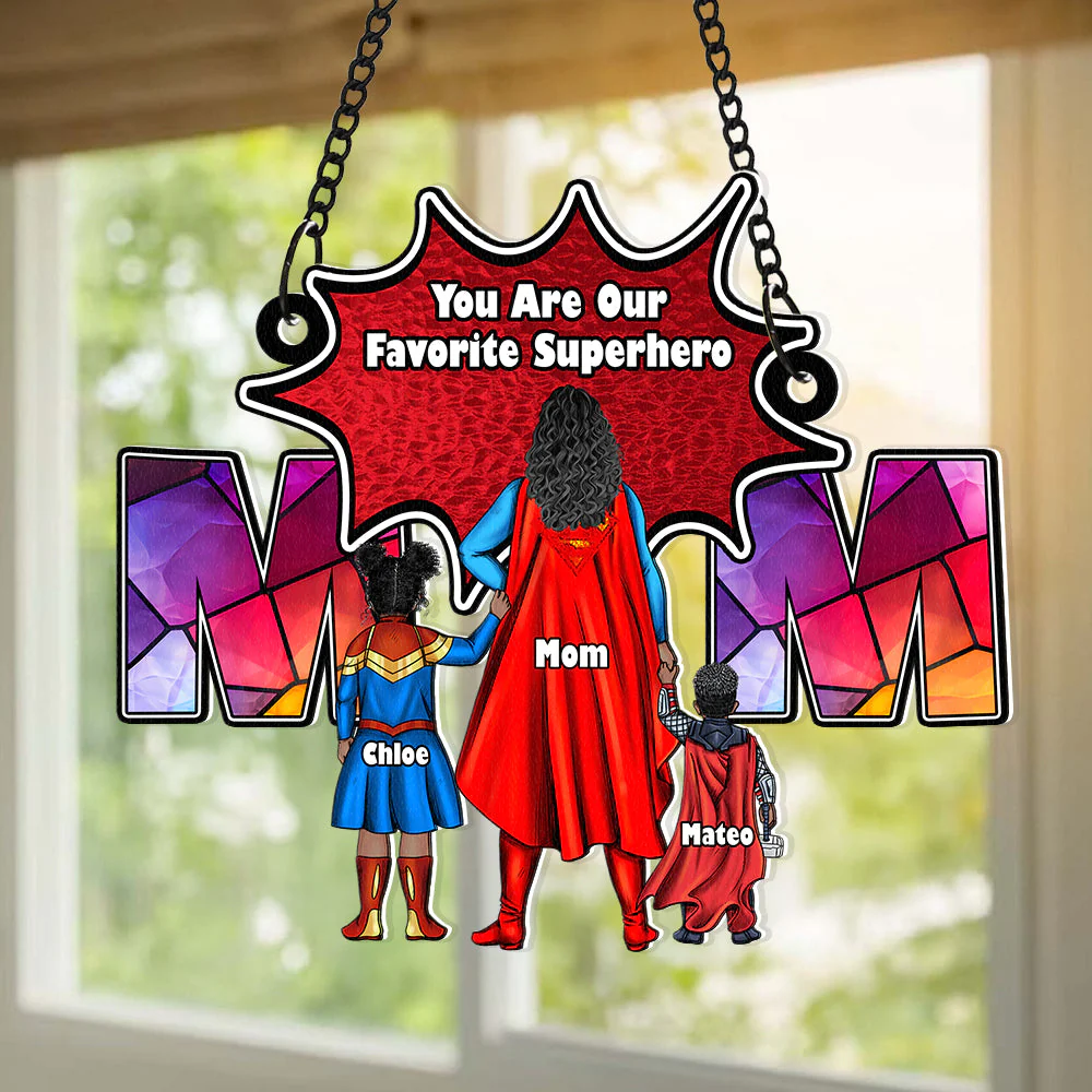 Supermom & Little Heroes - Gifts For Mom - Personalized Window Hanging Suncatcher | CL02.Ver4
