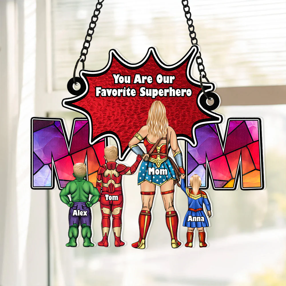 Supermom & Little Heroes - Gifts For Mom - Personalized Window Hanging Suncatcher | CL02.Ver4 - Image 3