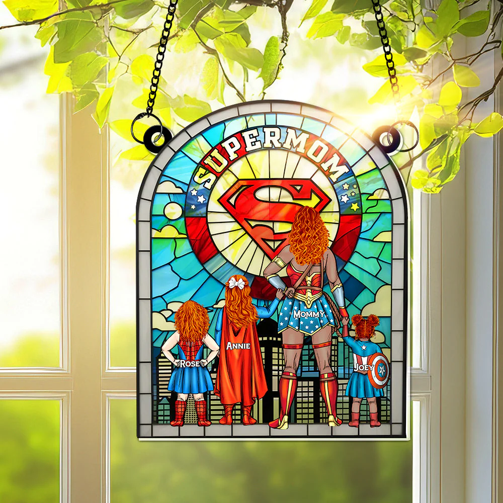 Supermom Strong Mom Gifts For Mom - Personalized Window Hanging Suncatcher | CL02.Ver4 - Image 4