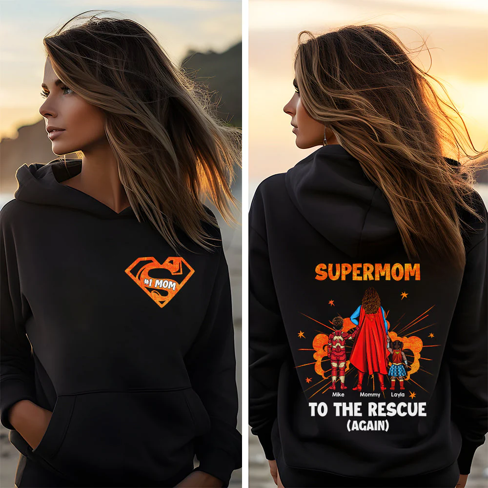 SuperMom To The Rescue Again - Personalized Shirt 2 Side - Gift For Mom - Image 2