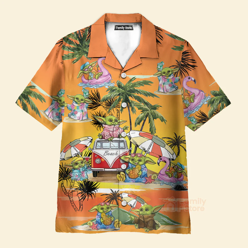 SW Cartoon Baby Yoda Orange - Hawaiian Shirt