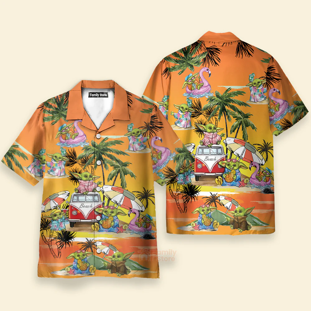 SW Cartoon Baby Yoda Orange - Hawaiian Shirt - Image 2