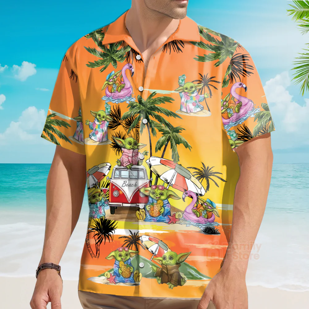 SW Cartoon Baby Yoda Orange - Hawaiian Shirt - Image 4