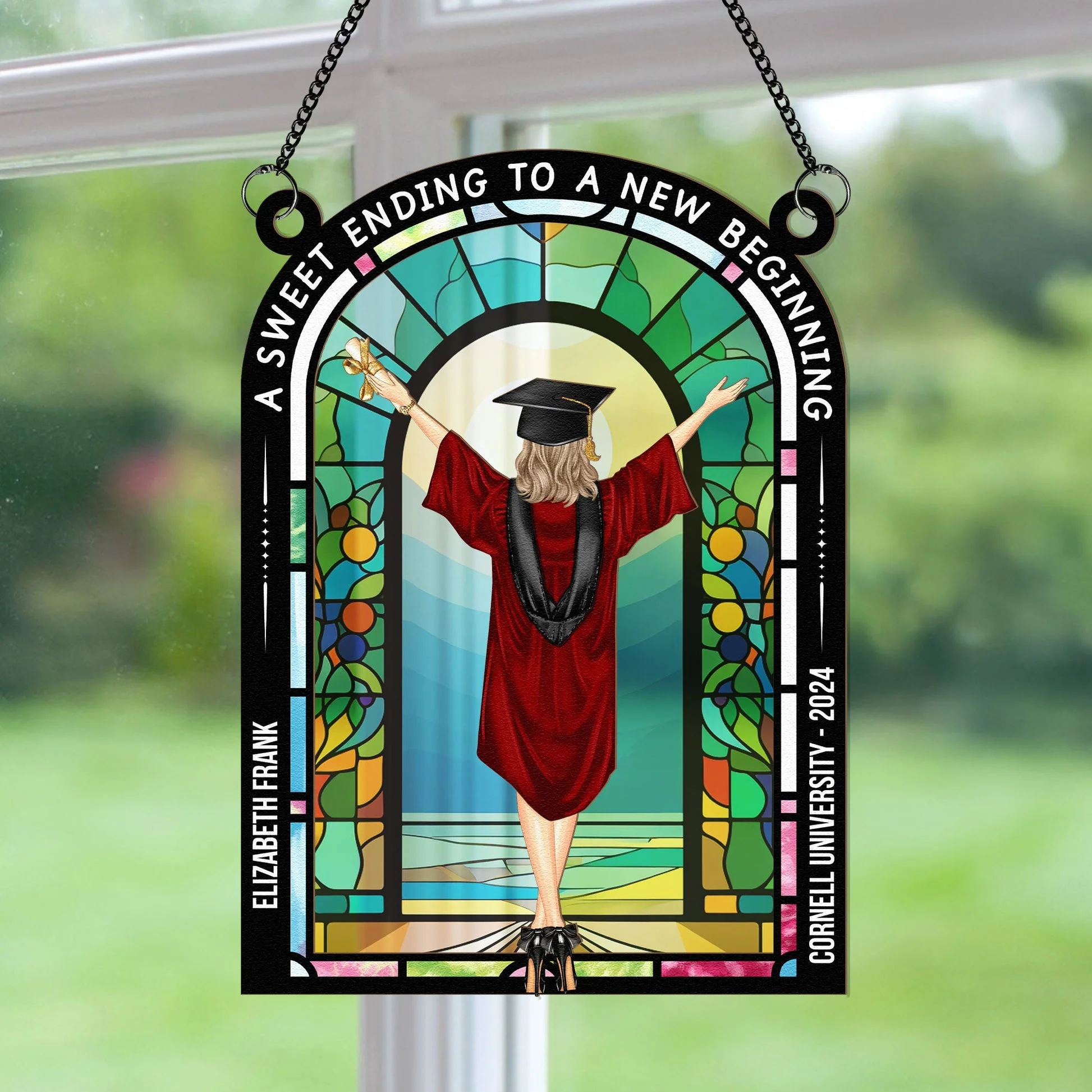 Sweet Ending To New Beginning - Personalized Window Hanging Window Hanging Suncatcher Ornament -GR4 PT - Image 3