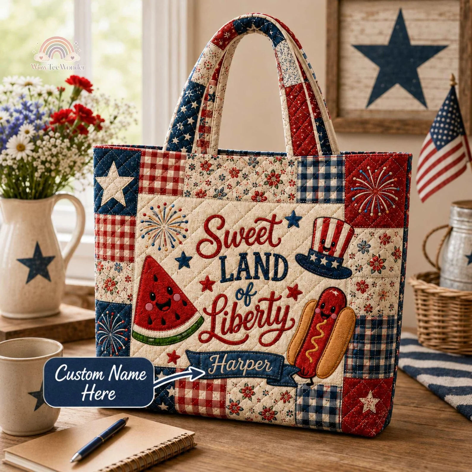 Sweet Land Of Liberty America 250th Anniversary - Personalized Quilted Tote Bag - Gift For Patriots