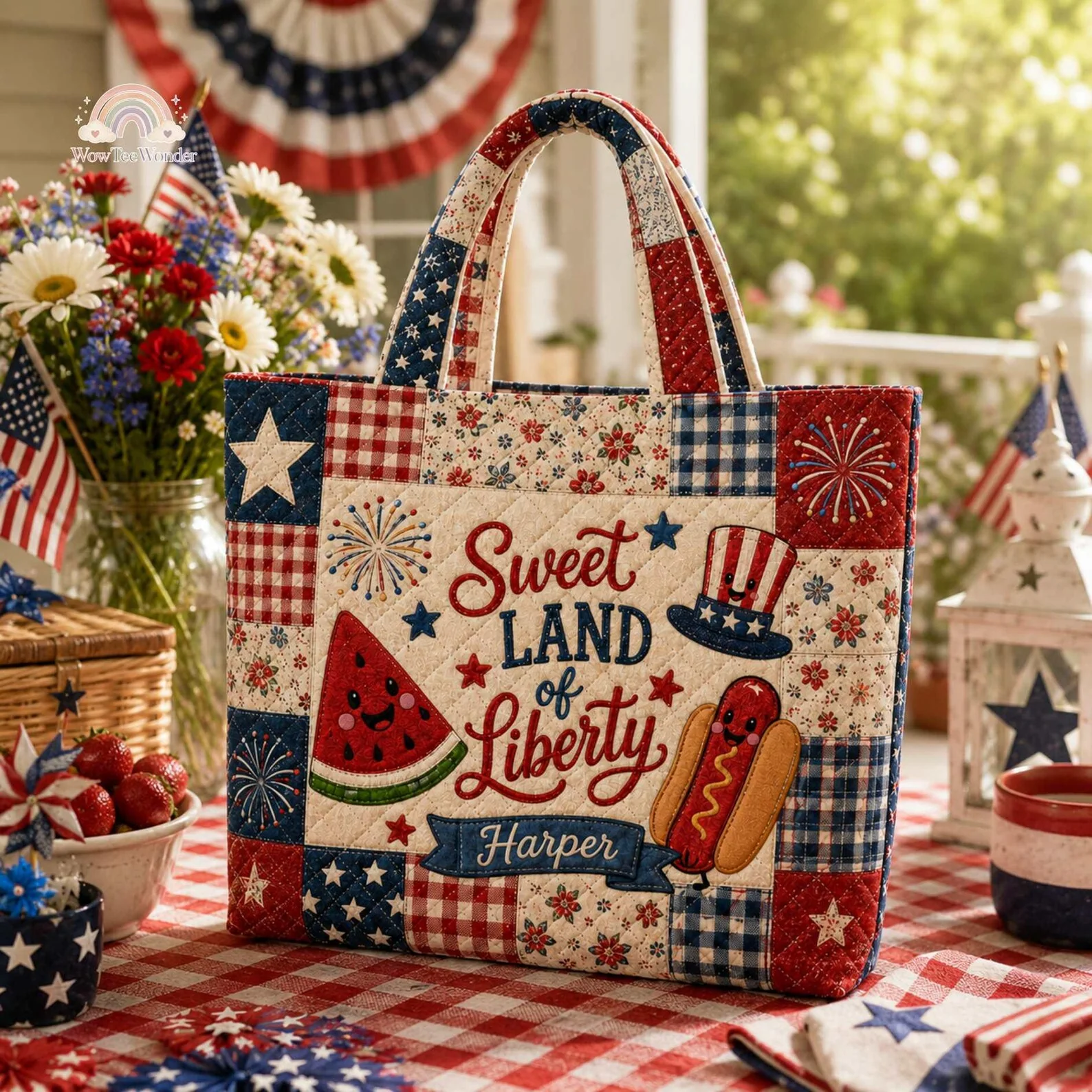 Sweet Land Of Liberty America 250th Anniversary - Personalized Quilted Tote Bag - Gift For Patriots - Image 3