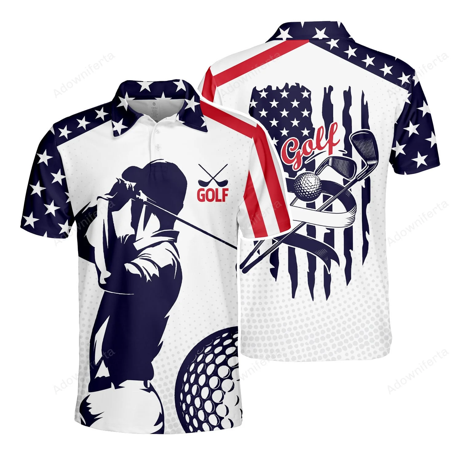 Swing Golf America Flag - Polo Shirt - Gift For Dad, Grandpa, For Golf Lovers