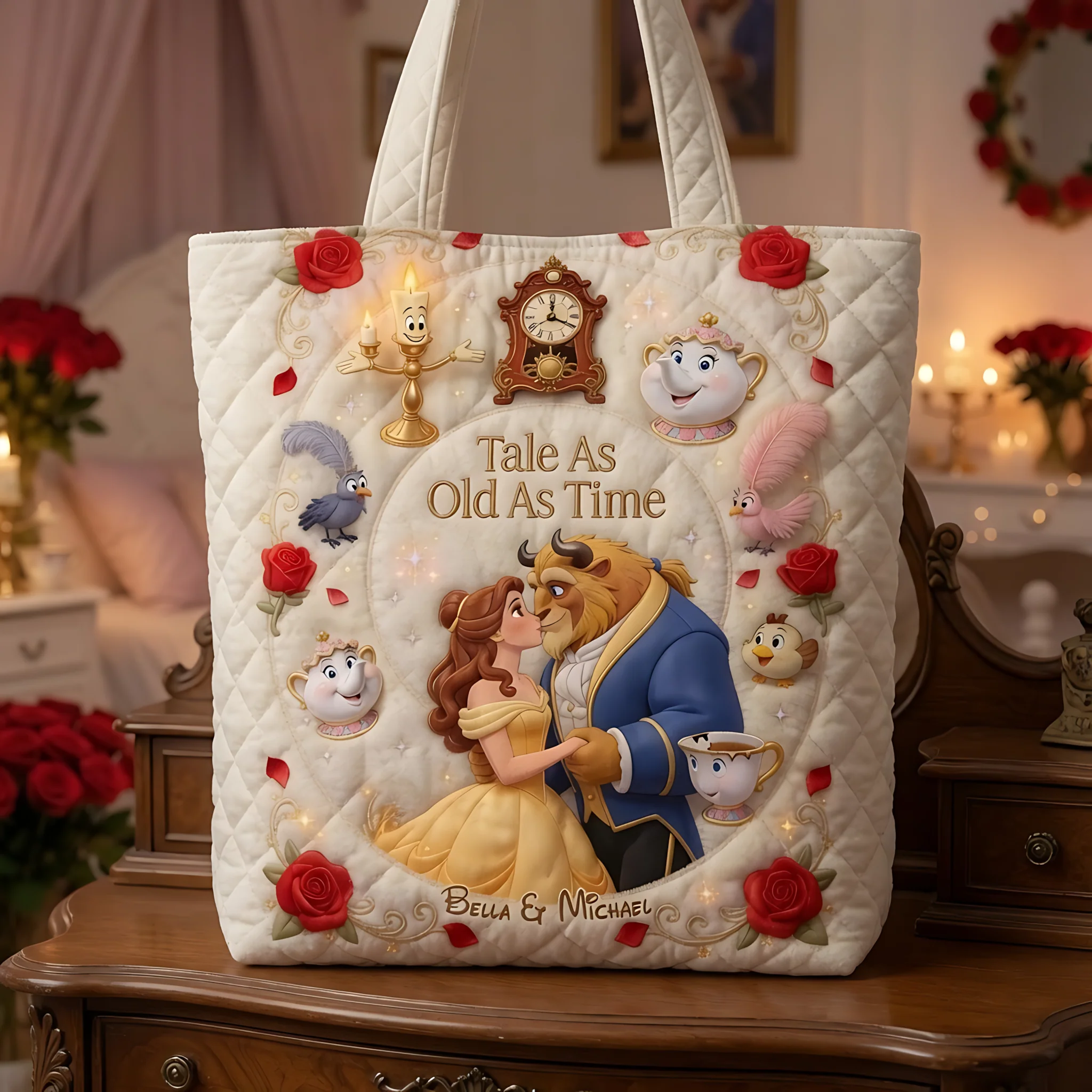 Tale As Old As Time - Personalized Quilted Tote Bag - Gift For Couple - DSNY - Image 3