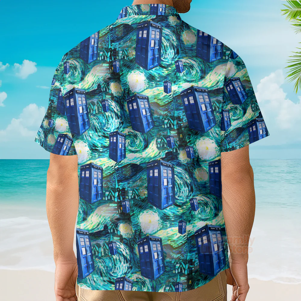 Tardis Starry Night Doctor Who Hawaiian Shirt - Image 5
