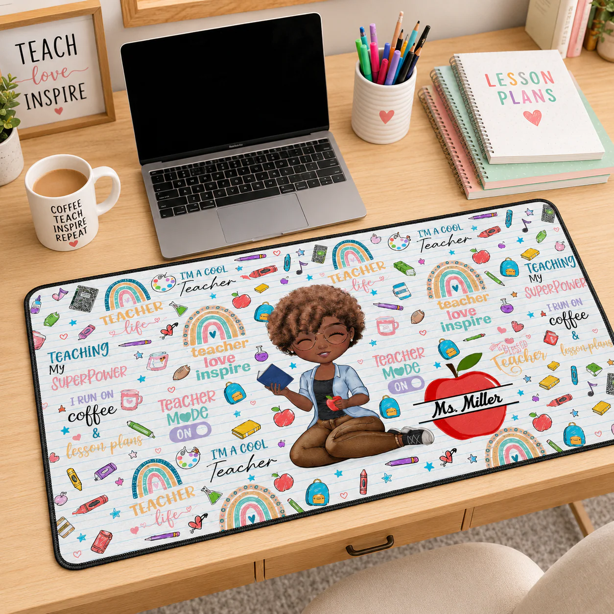 Teach Love Inspire Apple Custom - Personalized Desk Mat - Gifts For Teacher, Back To School - Image 2