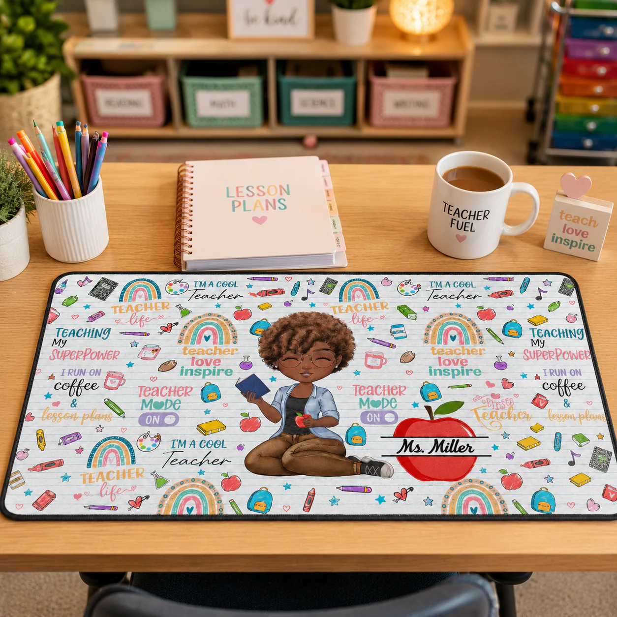 Teach Love Inspire Apple Custom - Personalized Desk Mat - Gifts For Teacher, Back To School - Image 3