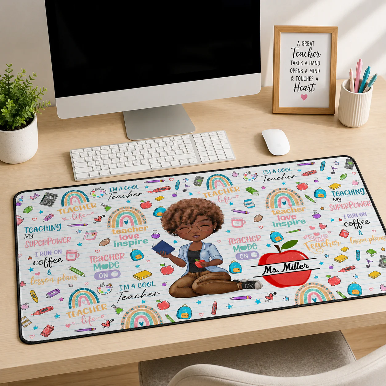 Teach Love Inspire Apple Custom - Personalized Desk Mat - Gifts For Teacher, Back To School - Image 4