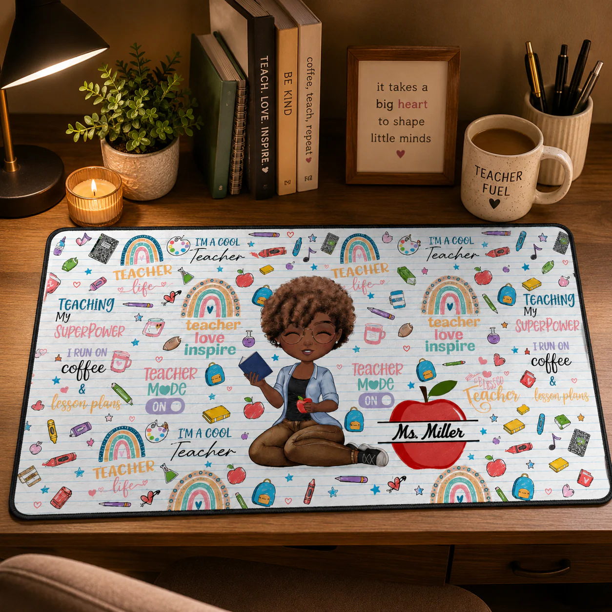 Teach Love Inspire Apple Custom - Personalized Desk Mat - Gifts For Teacher, Back To School - Image 5