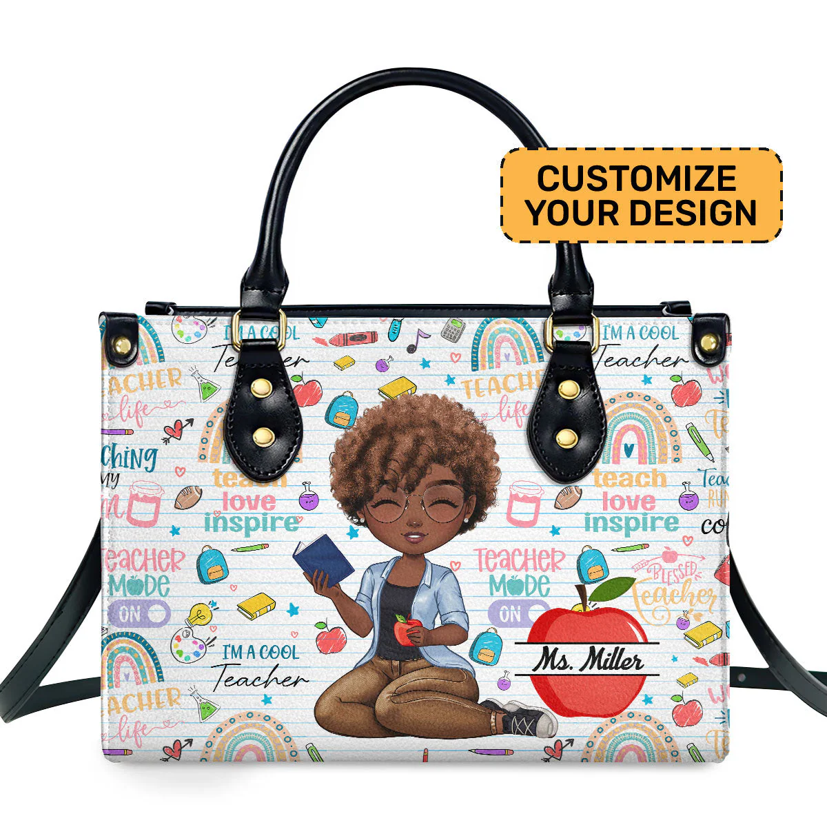Teach Love Inspire Apple Custom – Personalized Leather Handbag – Gift For Teacher | CLTC04 HH01