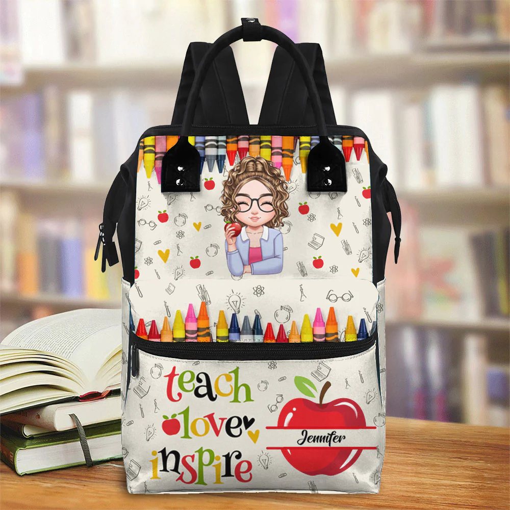 Teach Love Inspire Colorful - Personalized Duckbilled Backpack - Gift For Teacher | CLTC05 HN02 - Image 2