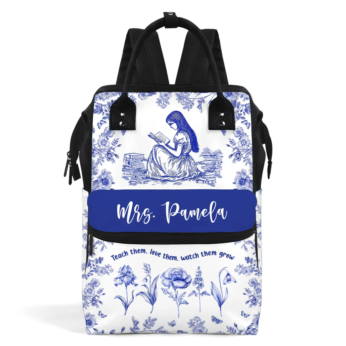 Teach Them Love Them Watch Them Grow Flower Toile De Jouy Styles - Personalized Duckbilled Backpack | TGJ1 PT