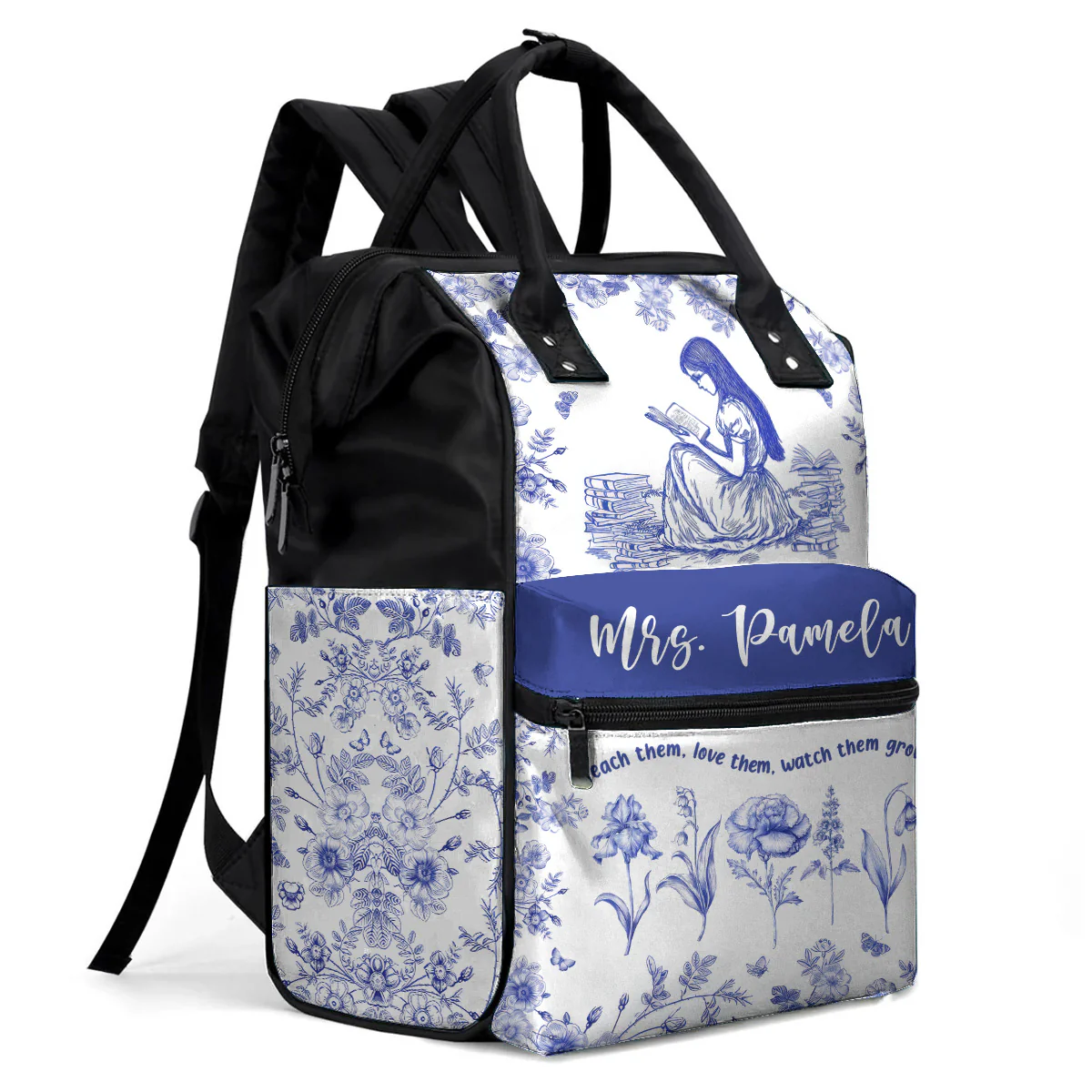 Teach Them Love Them Watch Them Grow Flower Toile De Jouy Styles - Personalized Duckbilled Backpack | TGJ1 PT - Image 3
