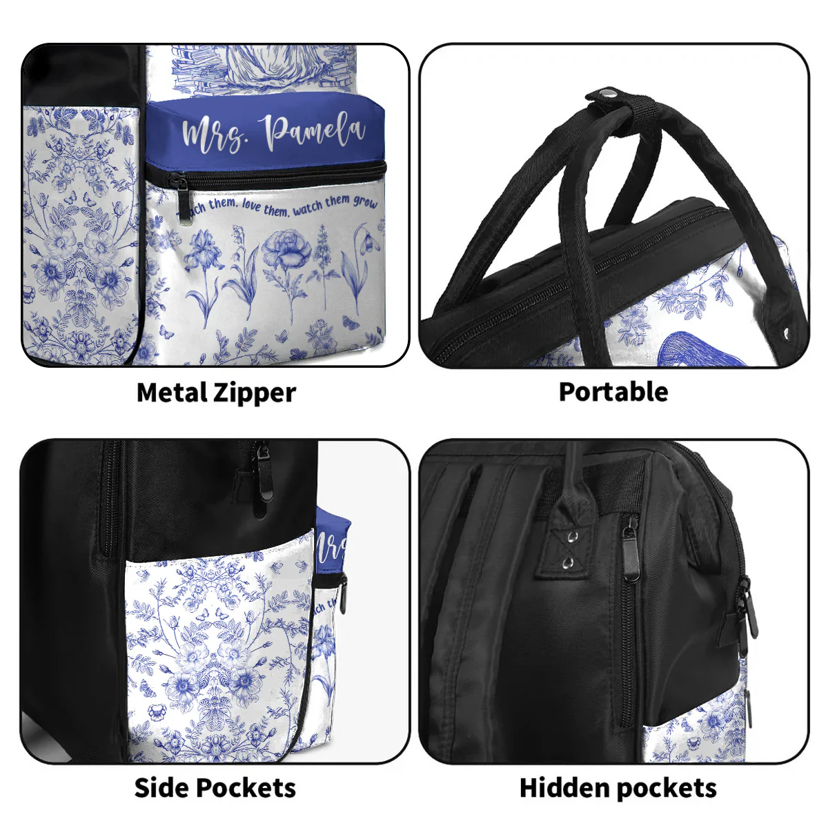 Teach Them Love Them Watch Them Grow Flower Toile De Jouy Styles - Personalized Duckbilled Backpack | TGJ1 PT - Image 5