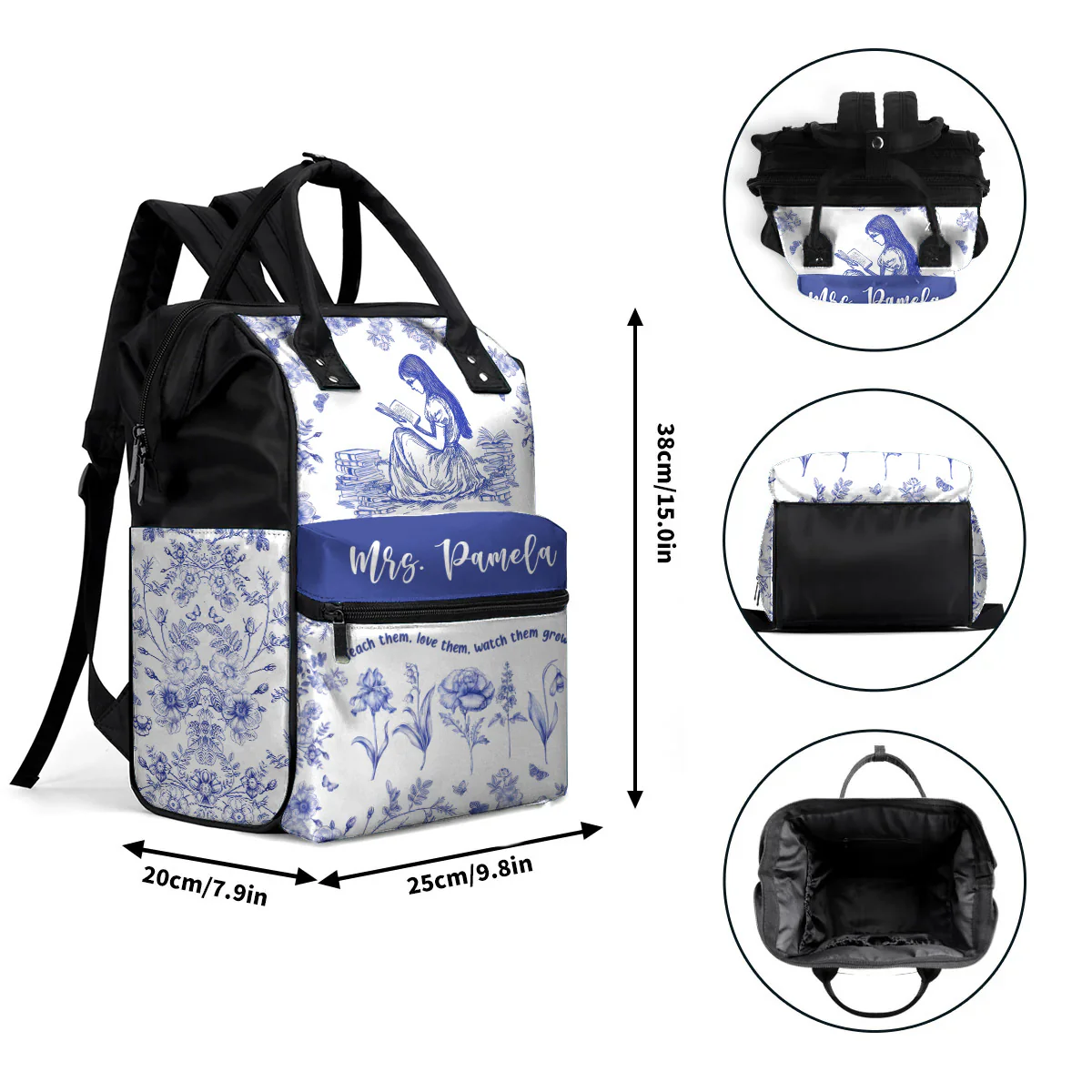 Teach Them Love Them Watch Them Grow Flower Toile De Jouy Styles - Personalized Duckbilled Backpack | TGJ1 PT - Image 6