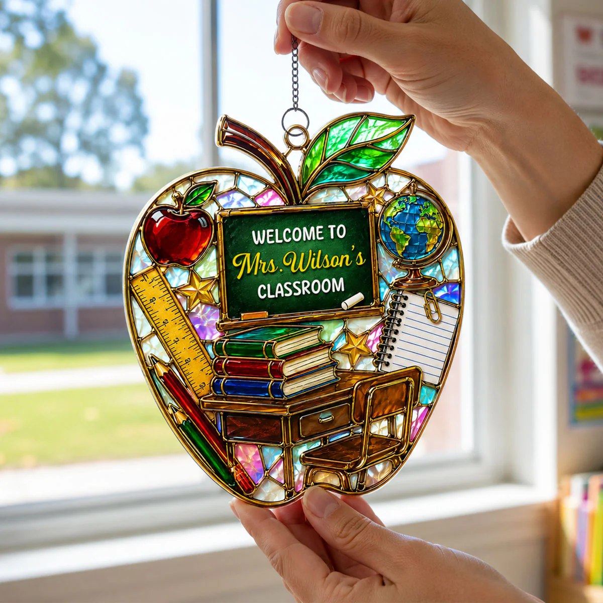 Teacher Apple Welcome To Classroom - Personalized Window Hanging Acrylic Suncatcher - Gift For Teacher - Image 6