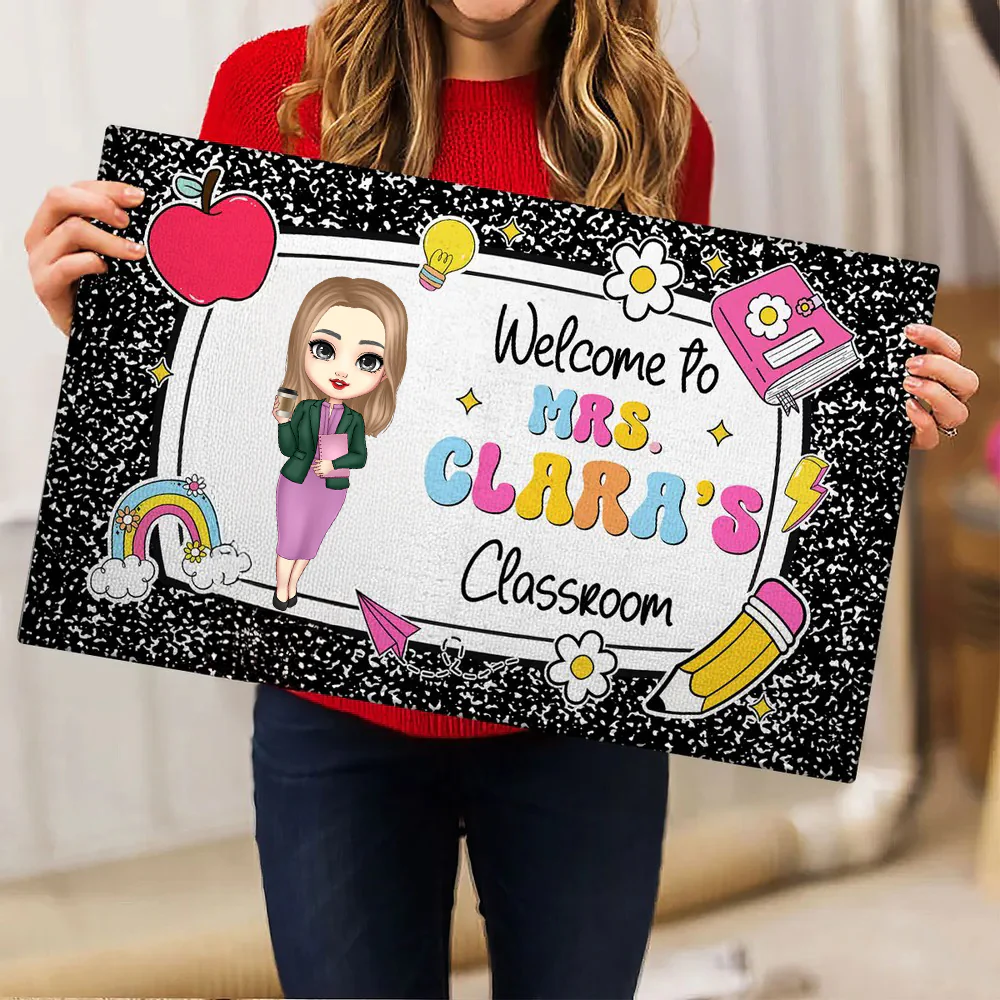 Teacher Composition Book Pattern - Personalized Doormat - Back To School Gift, First Day Of School, Classroom Decoration | CLTC01