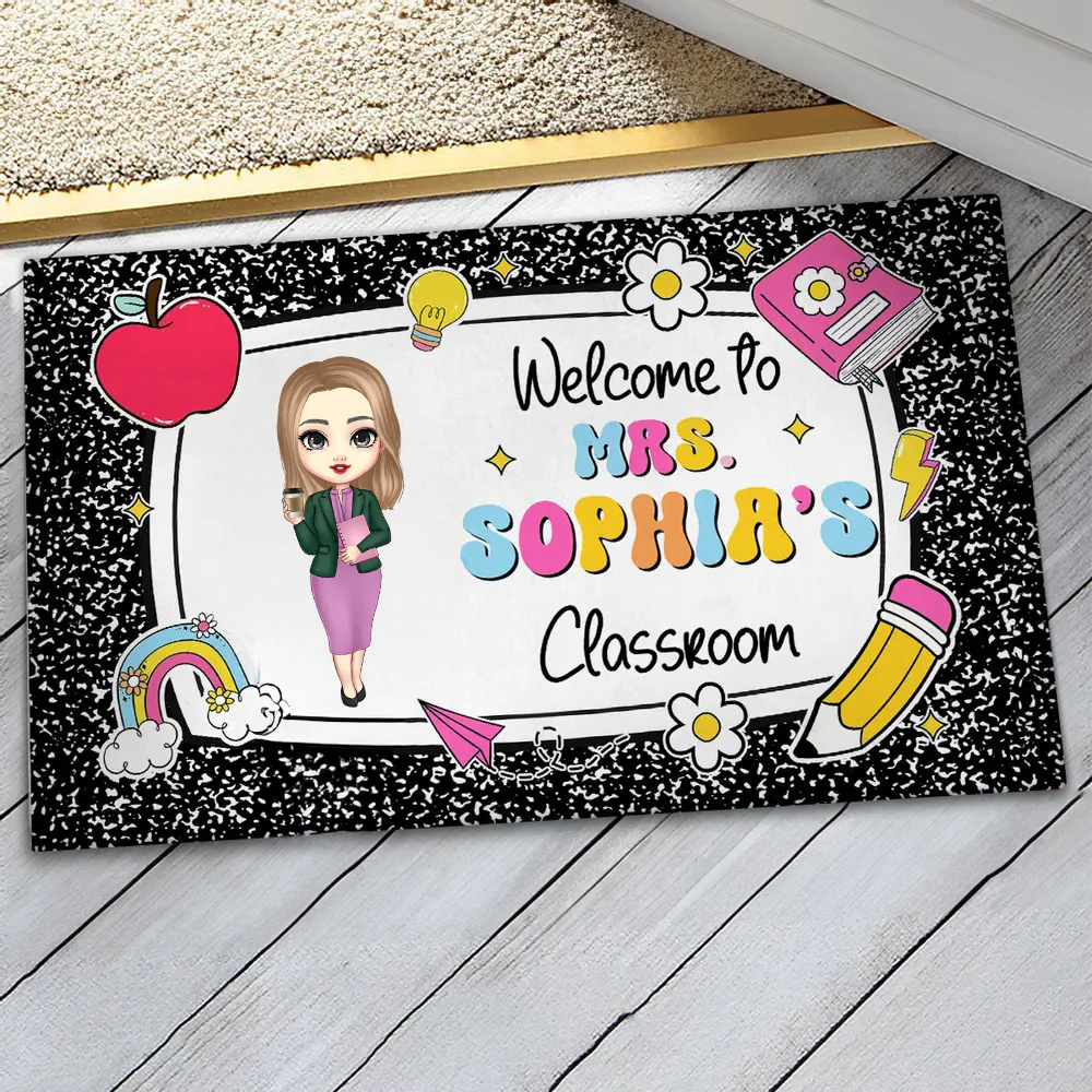 Teacher Composition Book Pattern - Personalized Doormat - Back To School Gift, First Day Of School, Classroom Decoration | CLTC01 - Image 5