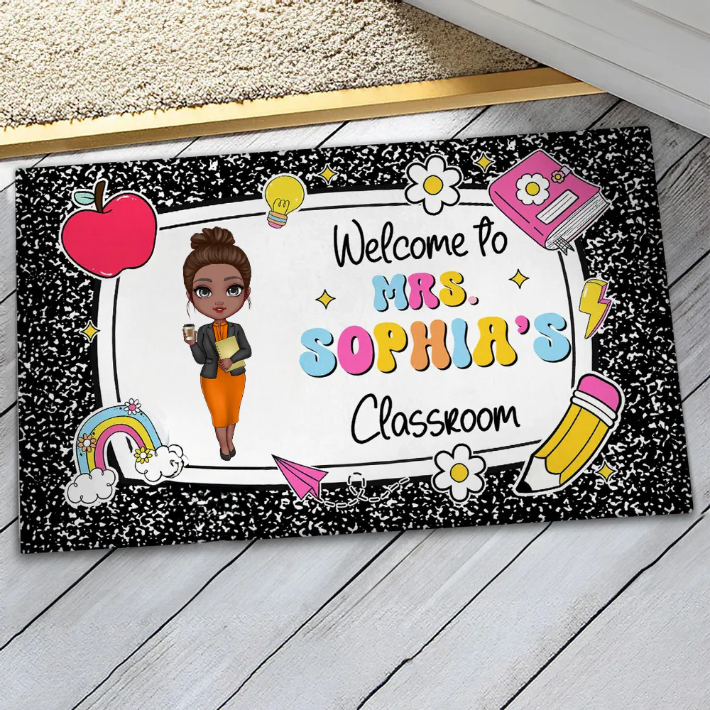 Teacher Composition Book Pattern - Personalized Doormat - Back To School Gift, First Day Of School, Classroom Decoration | CLTC01 - Image 6