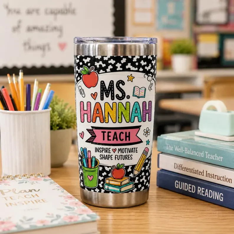 Teacher Inspire Motivate Shape Futures - Personalized Stained Glass Tumbler - Gift For Teacher - Image 3
