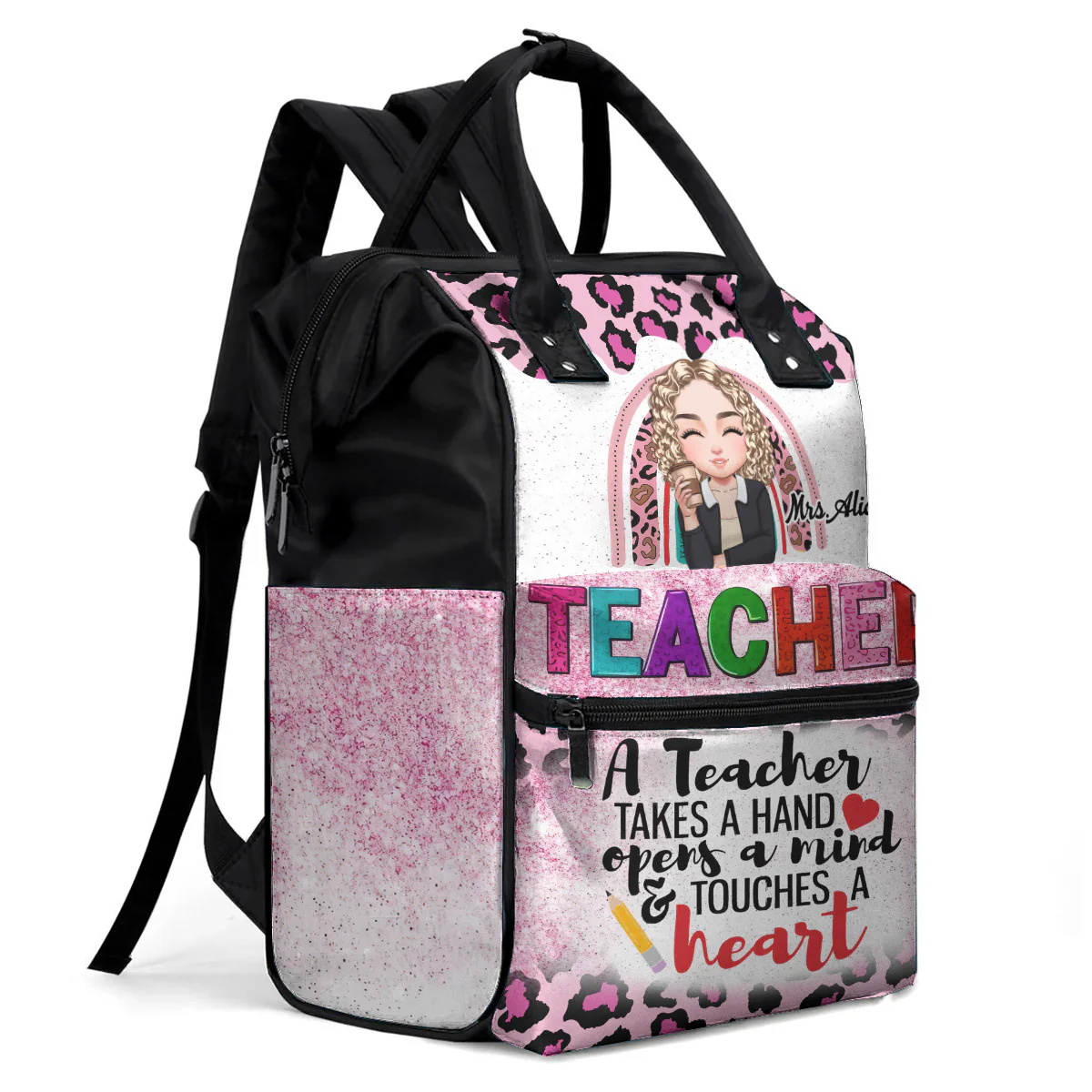Teacher Takes Handopen Mind Touches Heart - Personalized Duckbilled Backpack For Teacher | CLTC05 PT - Image 3